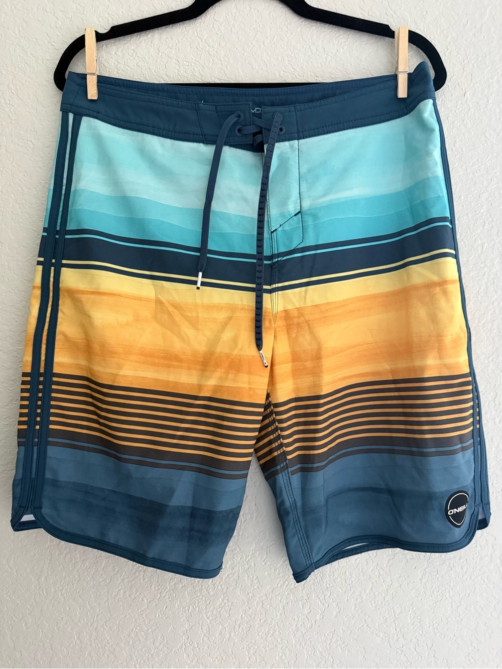 Men's Teal & Yellow O’Neill Striped Swim Trunks